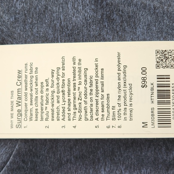 Lululemon EUC Mens Surge Warm Crew size Medium - Picture 5 of 5